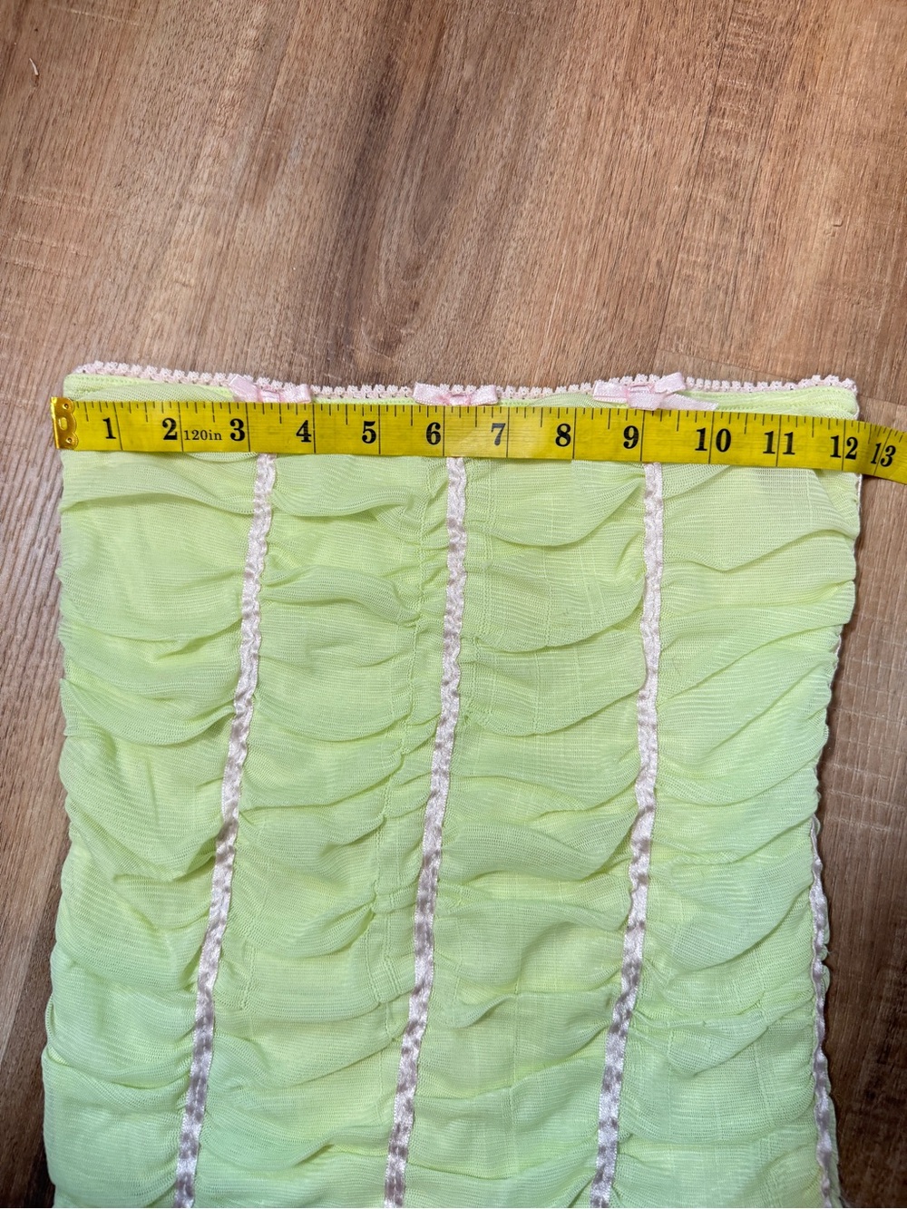 Y2K Lady Dutch Pink Green Rouched Ribbon Tube Top Coquette Feminine M - Picture 6 of 7
